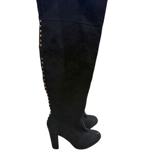 Rouge Helium Black Over the Knee Boots with Gold Studs
